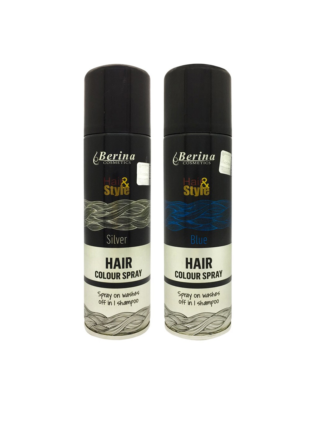 

Berina Pack of 2 Hair Color Spray - Silver & Blue, Black