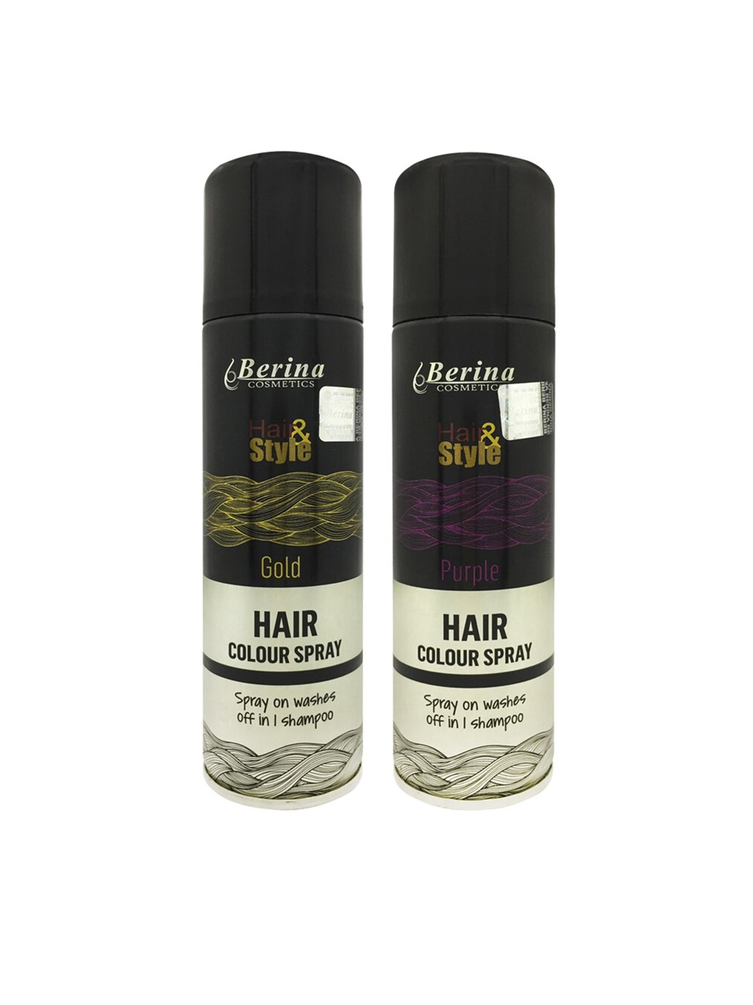 

Berina Pack of 2 Hair Color Spray - Gold & Purple, Black