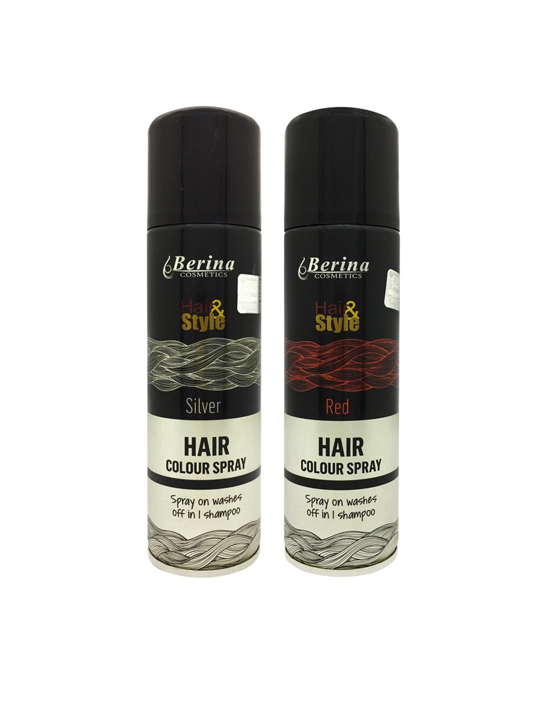 

Berina Pack of 2 Hair Color Spray - Silver & Red, Black