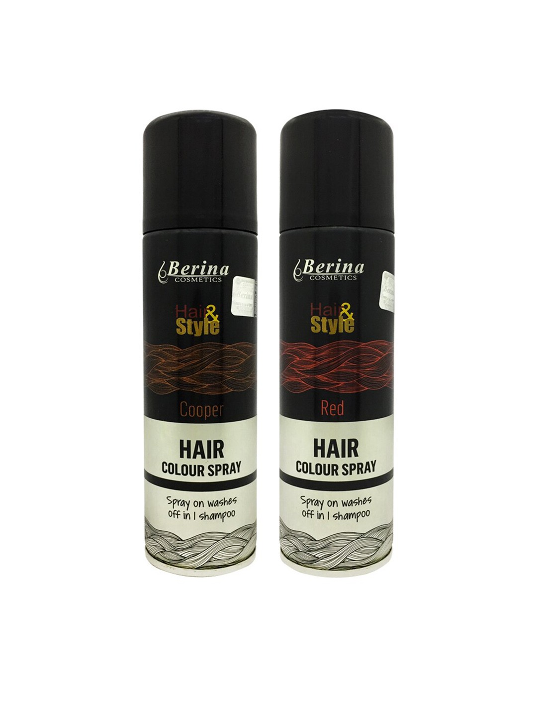 

Berina Pack of 2 Hair Color Spray - Copper & Red, Black