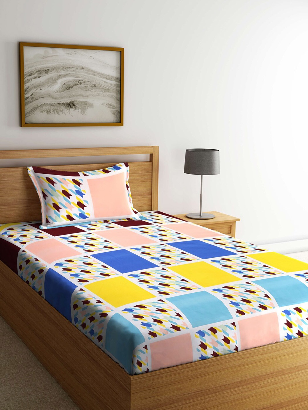 

KLOTTHE Geometric 300 TC Single Bedsheet with 1 Pillow Covers, Pink