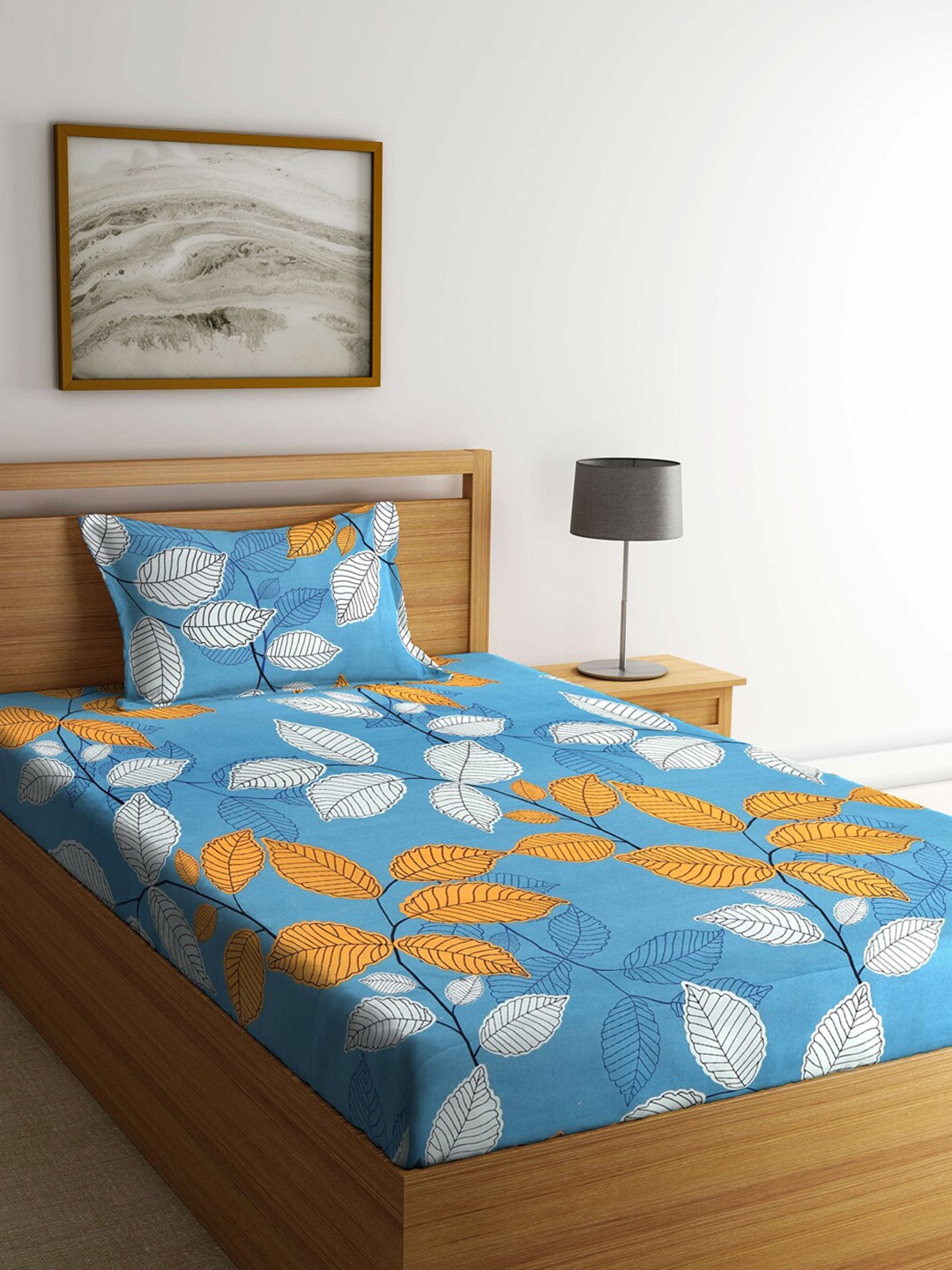 

KLOTTHE Blue & White Floral 210 TC Single Bedsheet with 1 Pillow Covers