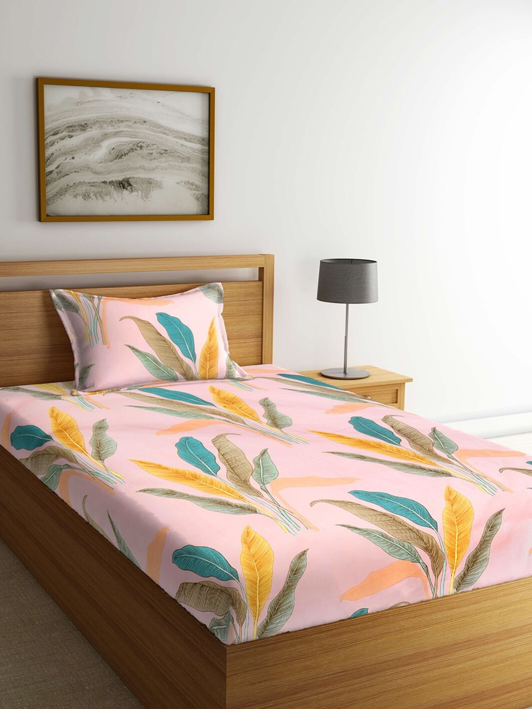 

KLOTTHE Pink & Blue Floral 210 TC Single Bedsheet with 1 Pillow Covers