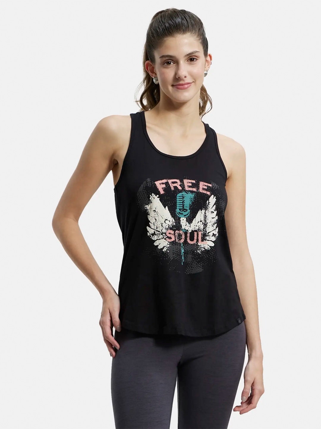 

Jockey Graphic Printed Super Combed Cotton Racerback Styled Tank Top-AW52, Black