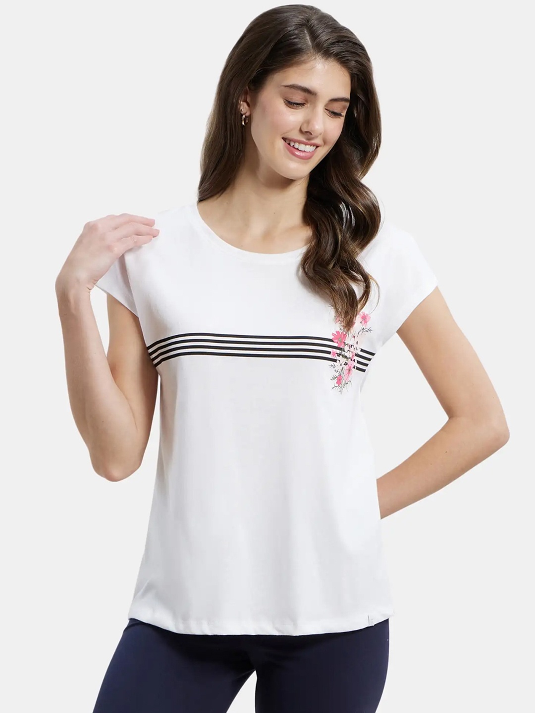 

Jockey Cotton Relaxed Fit Yarn Dyed Printed Round Neck T-Shirt, White