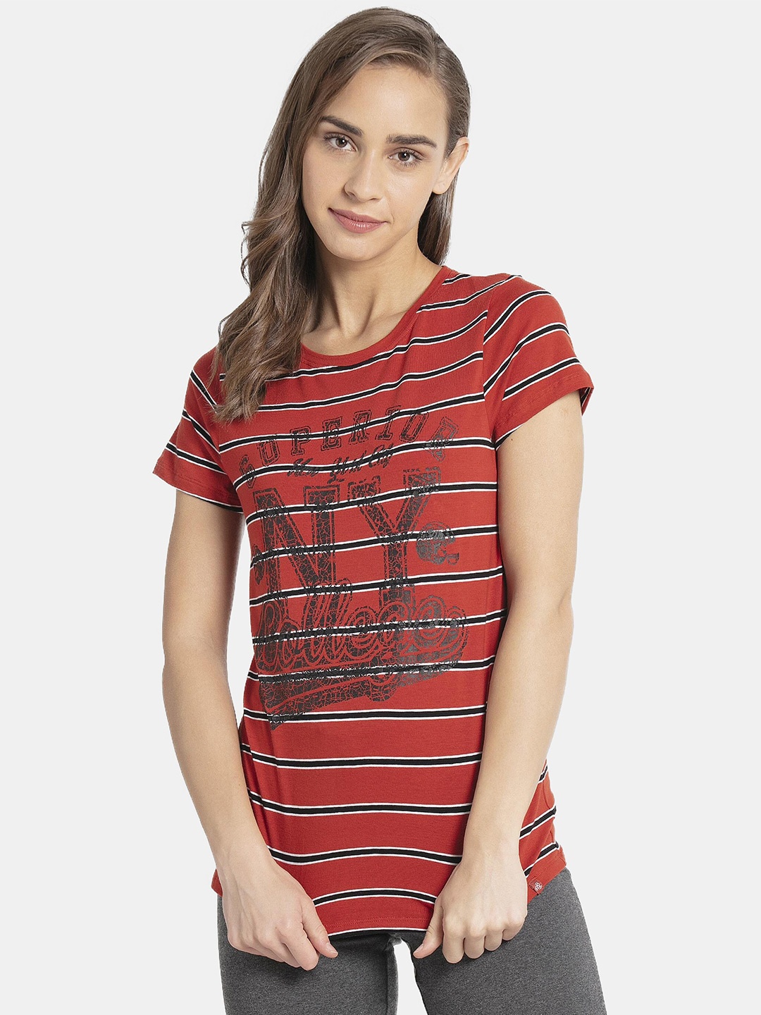 

Jockey Women Red Striped T-shirt