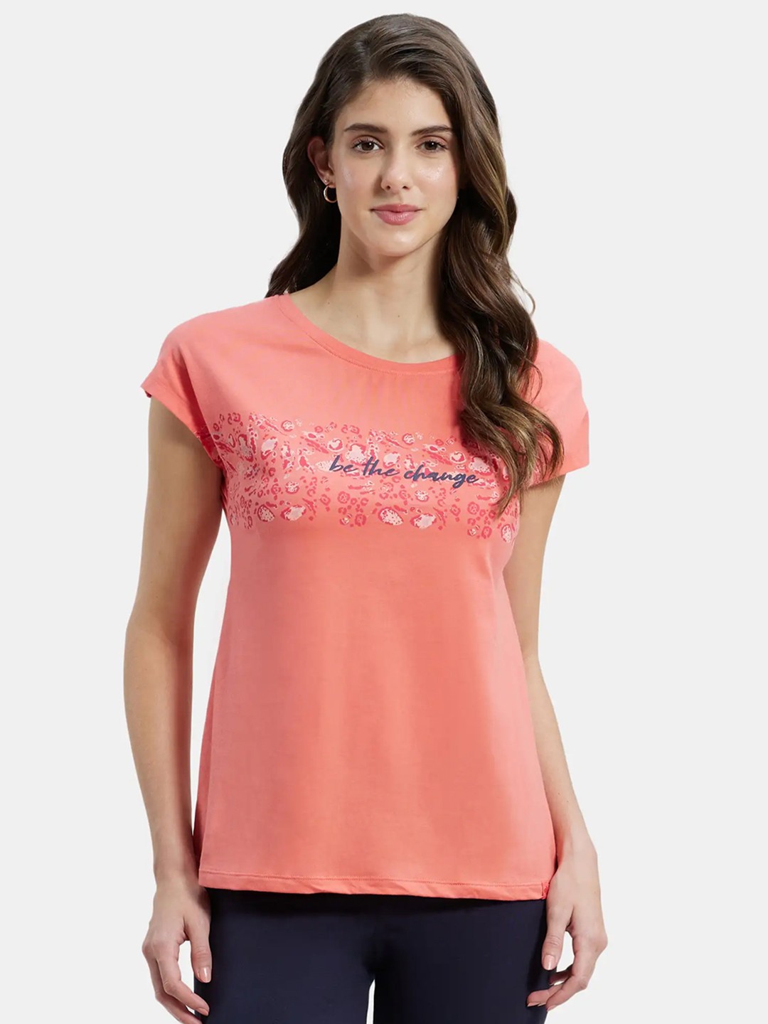 

Jockey Cotton Relaxed Fit Yarn Dyed Printed Round Neck T-Shirt, Peach