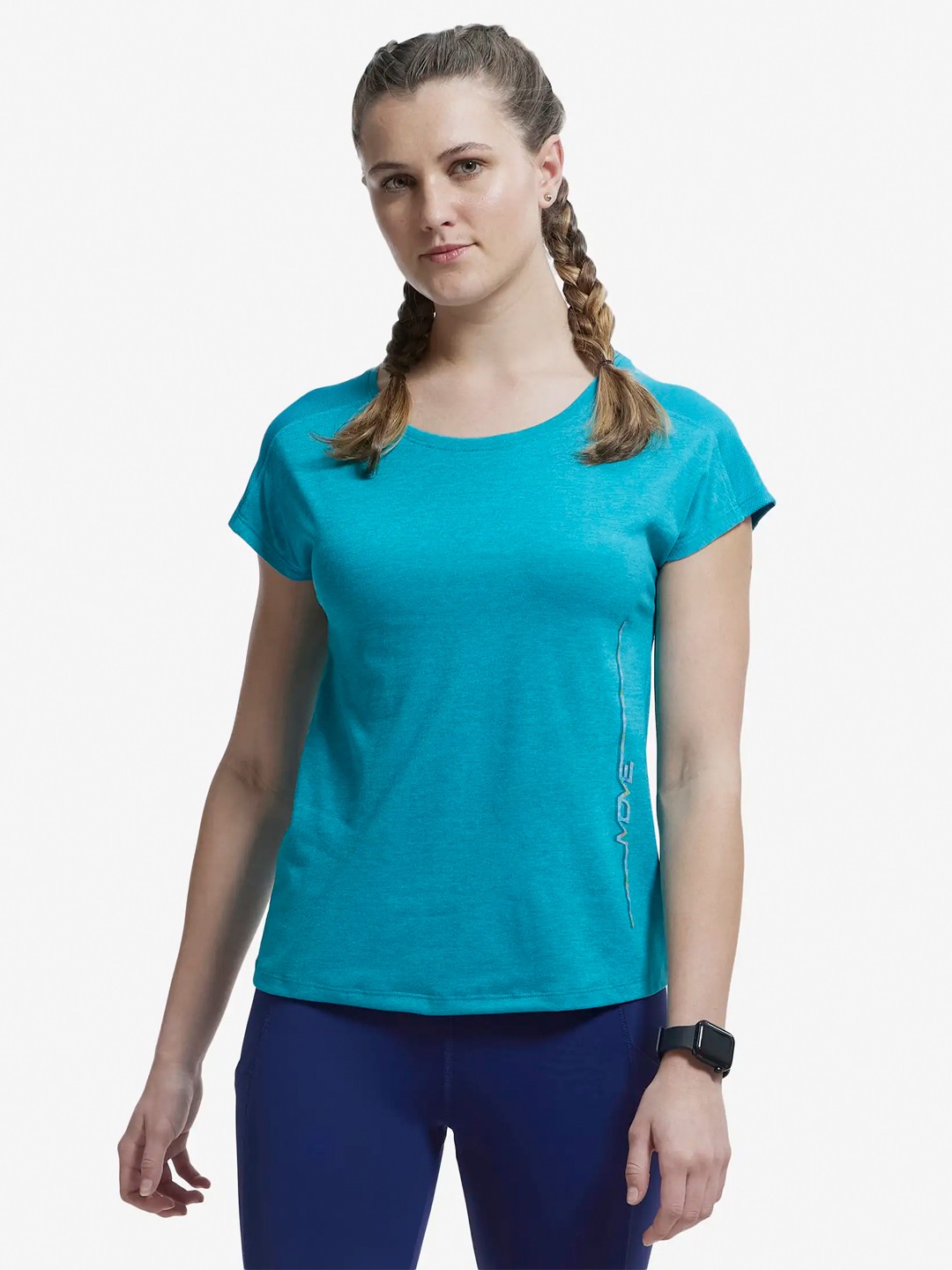 

Jockey Women Blue Typography Printed Extended Sleeves T-shirt