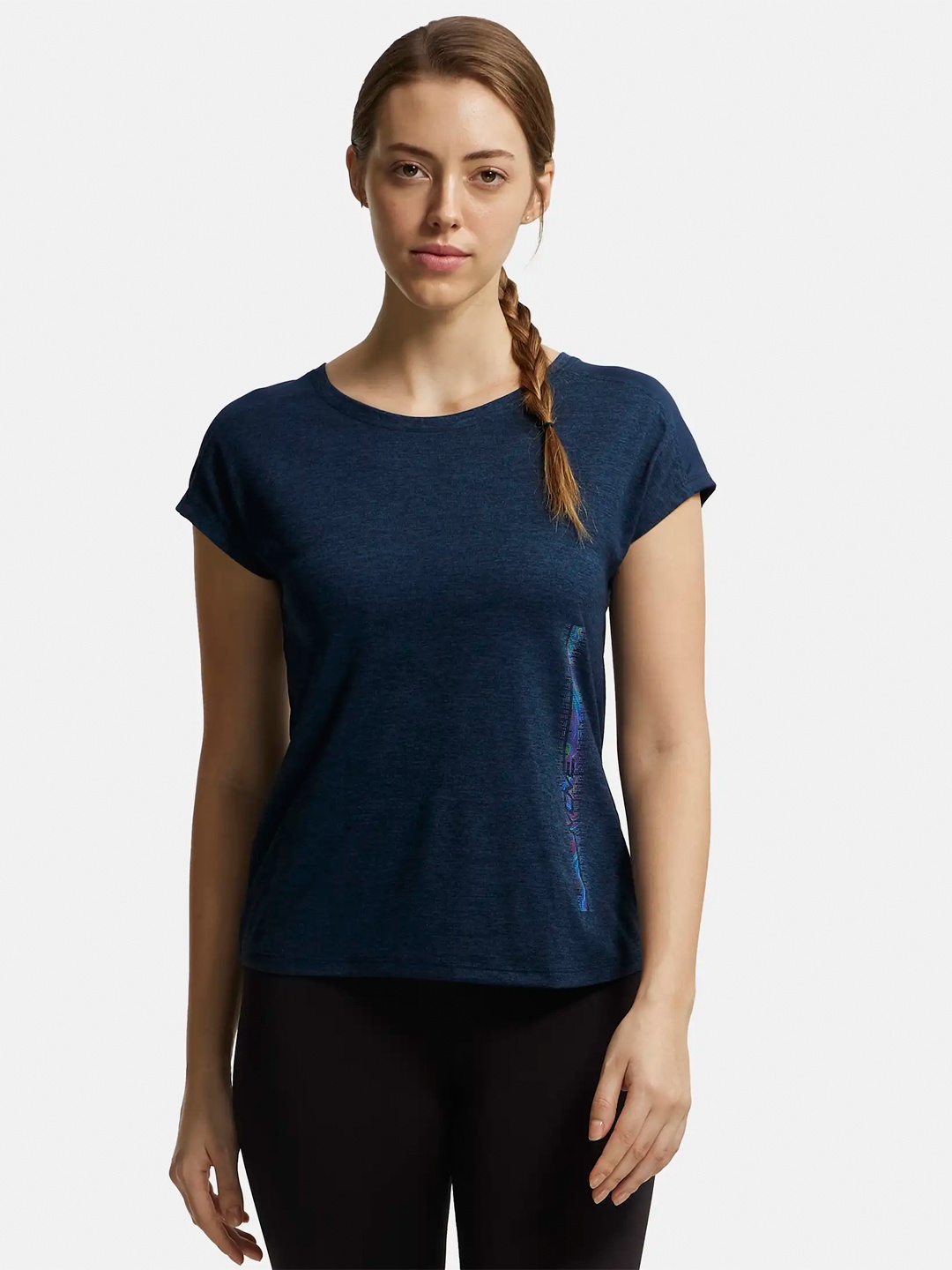 

Jockey Women Blue & White Typography Printed Extended Sleeves T-shirt