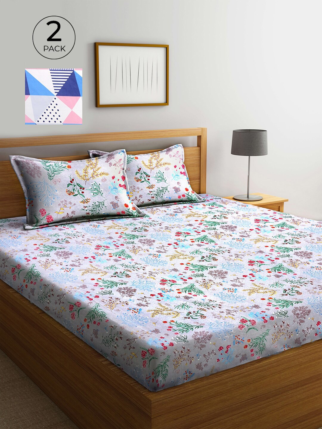 

KLOTTHE Grey & Pink Floral 210 TC 2 King Bedsheet with 4 Pillow Covers