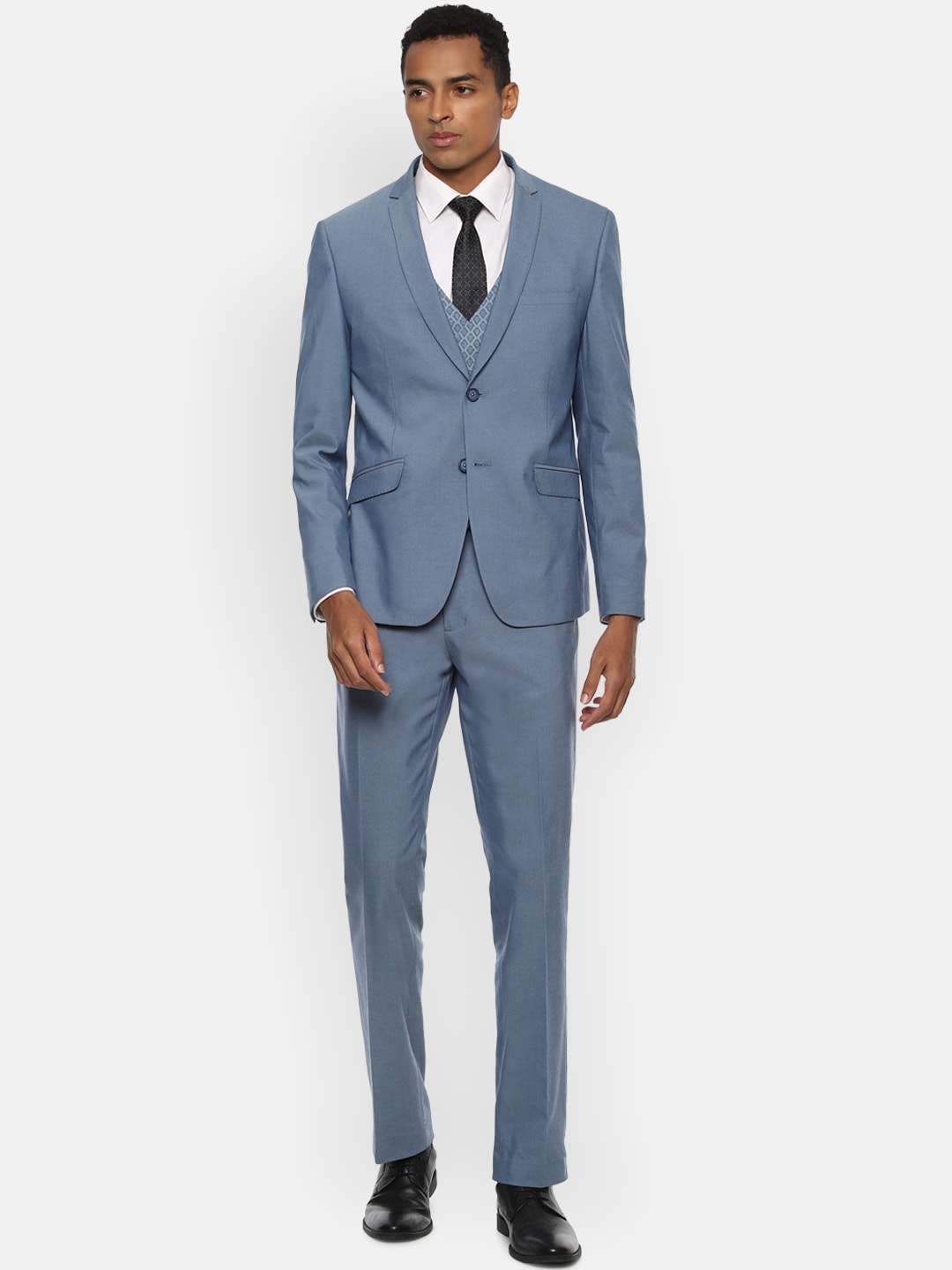 

V Dot Men Blue Solid Skinny-Fit Single-Breasted Two-Piece Formal Suit