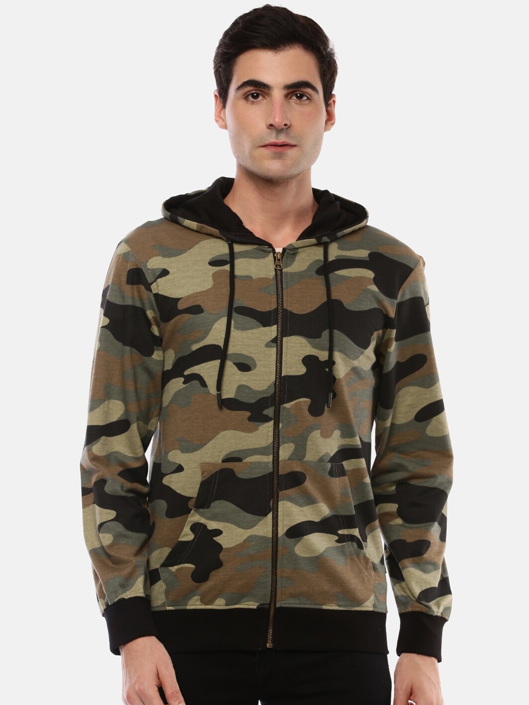 

Chennis Men Olive Green Printed Hooded Sweatshirt