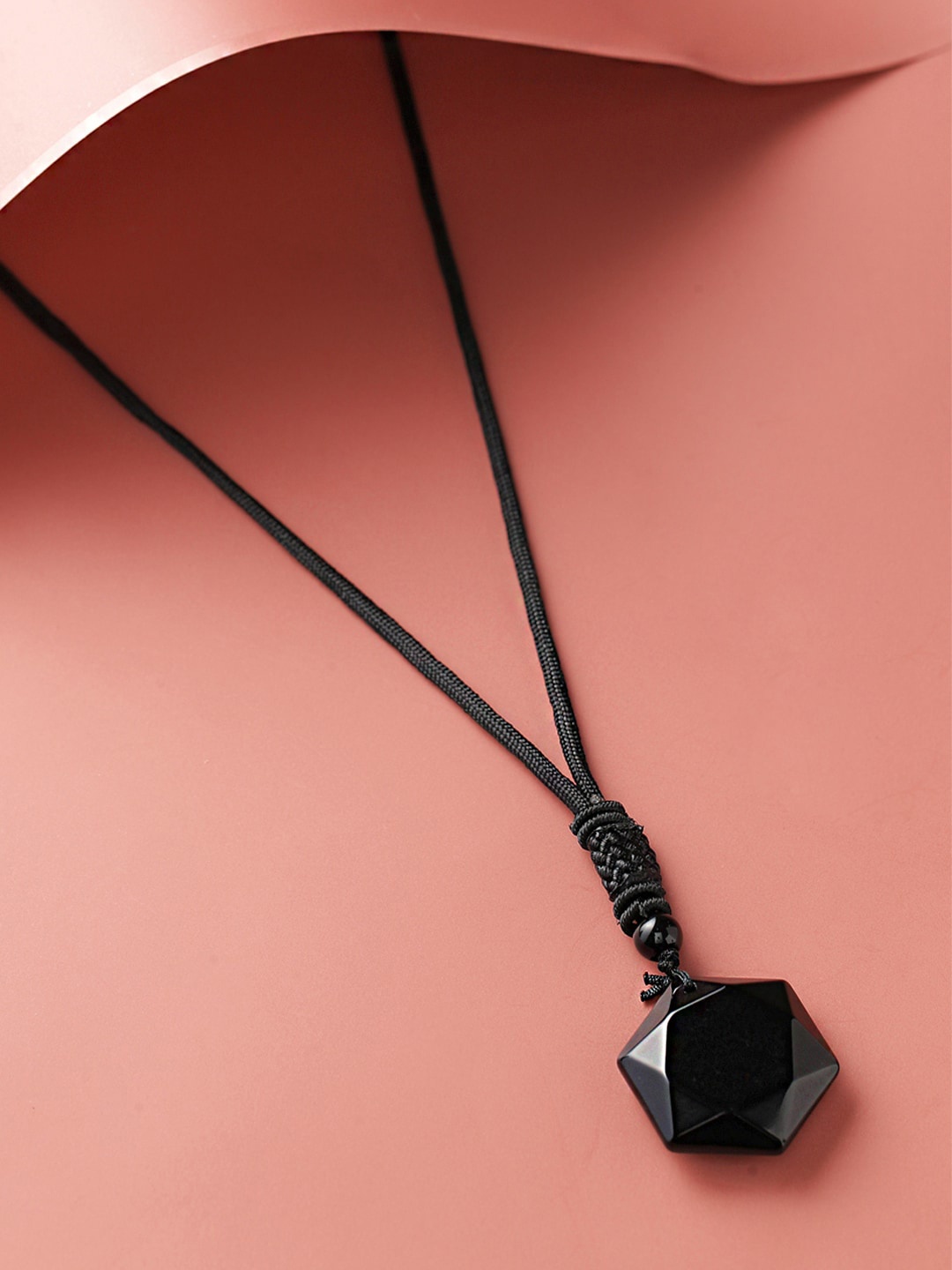 

Yellow Chimes Black Cubic Zirconia High Polished Pendant With Leather Rope