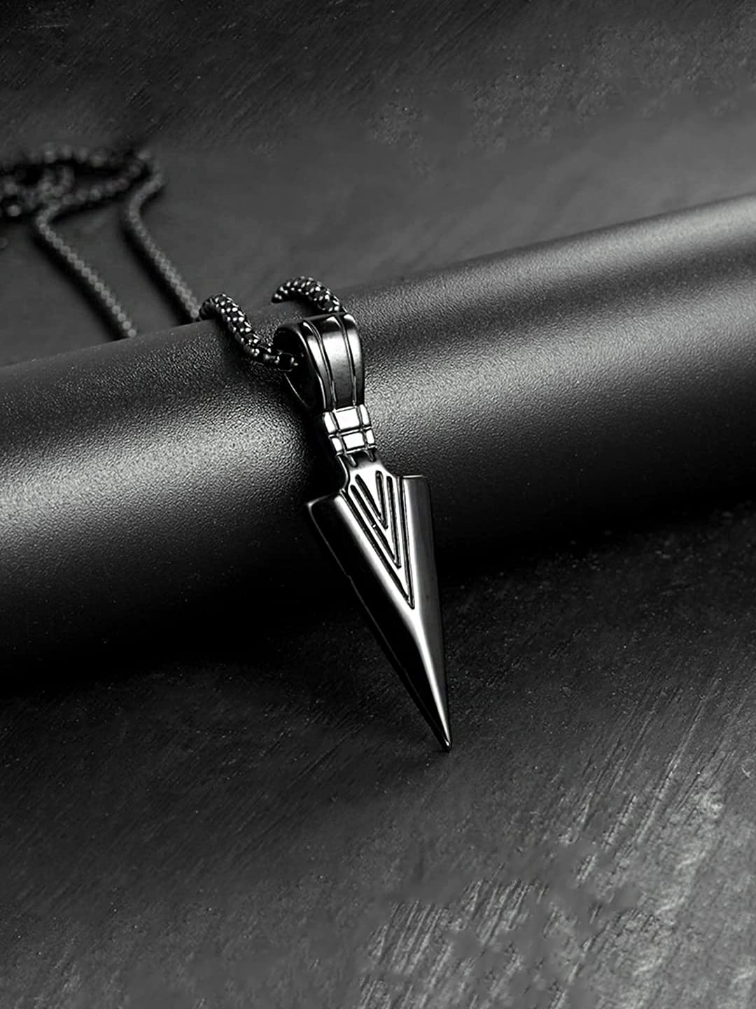 

Yellow Chimes Black Stainless Steel Arrow Style Pendant With Chain