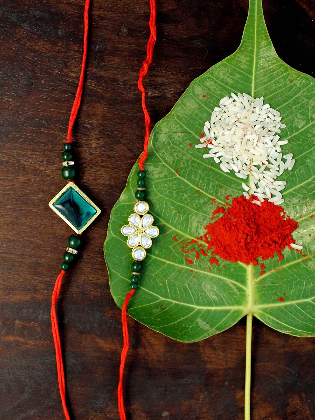 

KARATCART Set of 2 Gold-Plated Kundan Rakhi