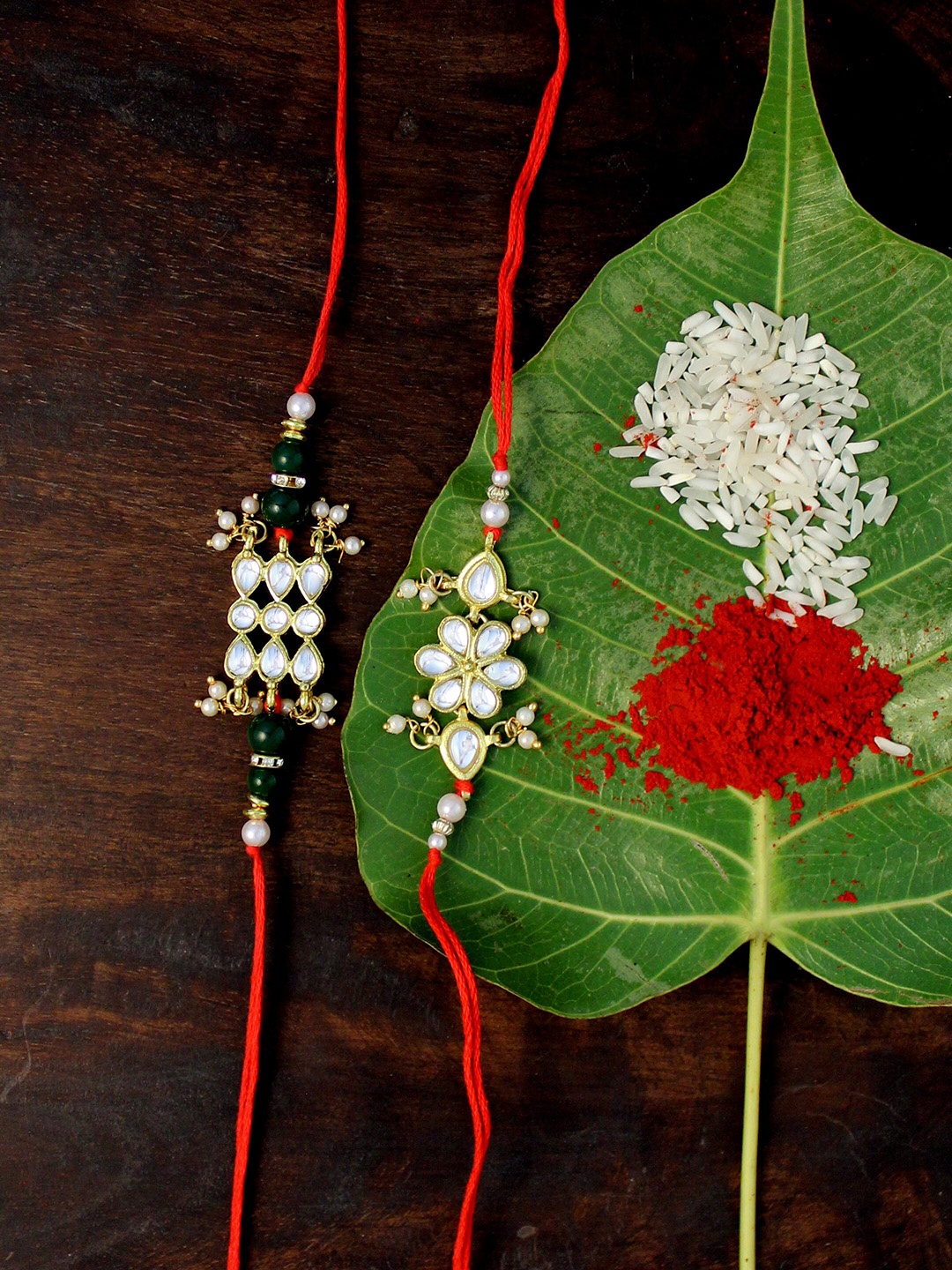 

KARATCART Set of 2 Gold-Plated Kundan Rakhi