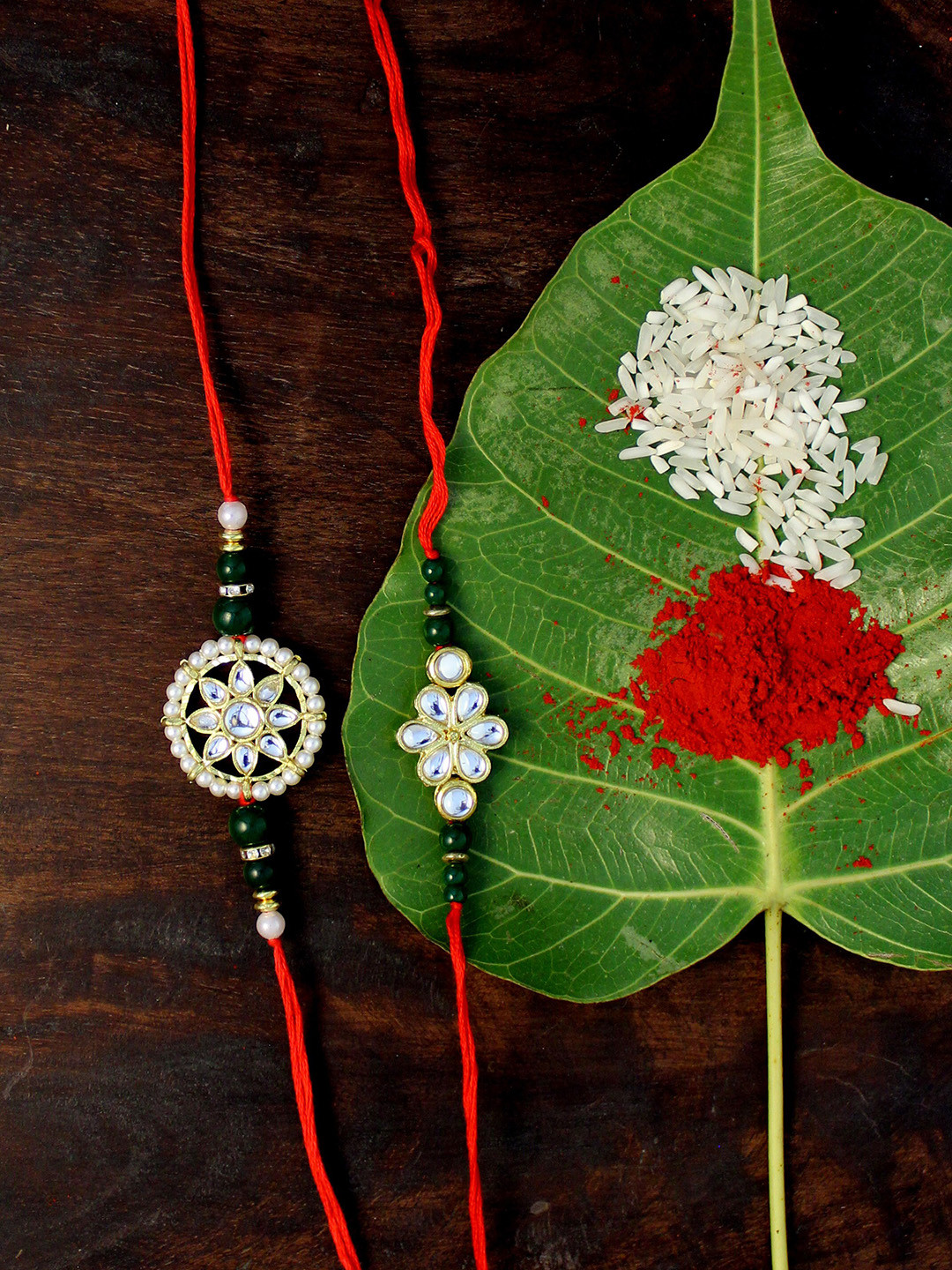 

KARATCART Set of 2 Gold-Plated Kundan Rakhi