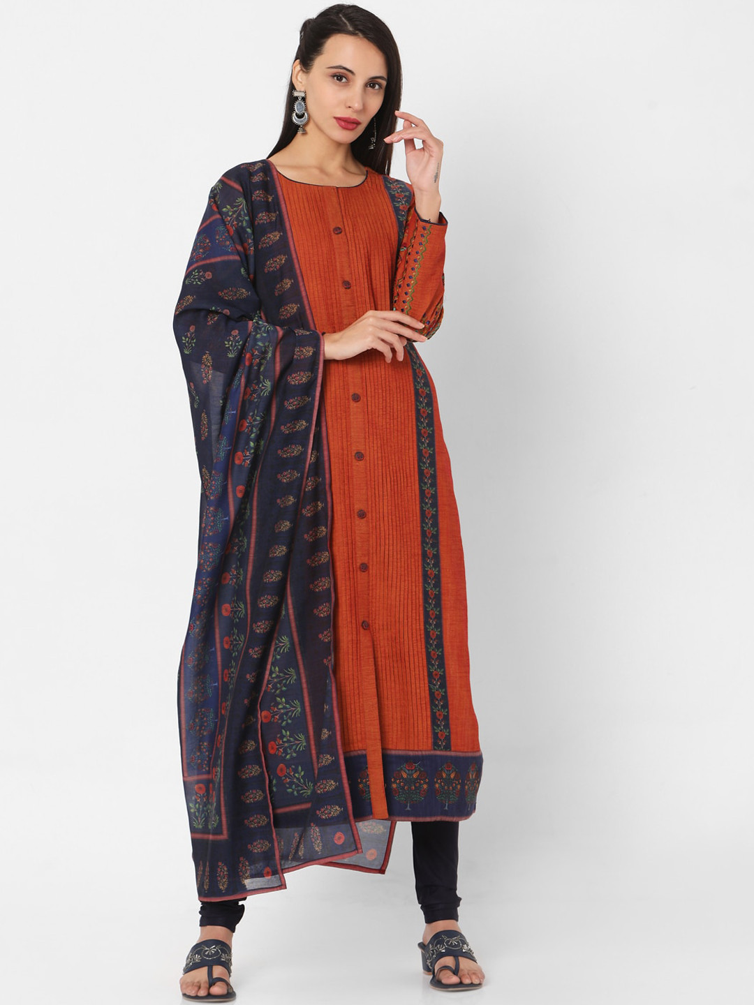 

SALWAR STUDIO Women Orange Tribal Embroidered Kurta with Salwar & Dupatta