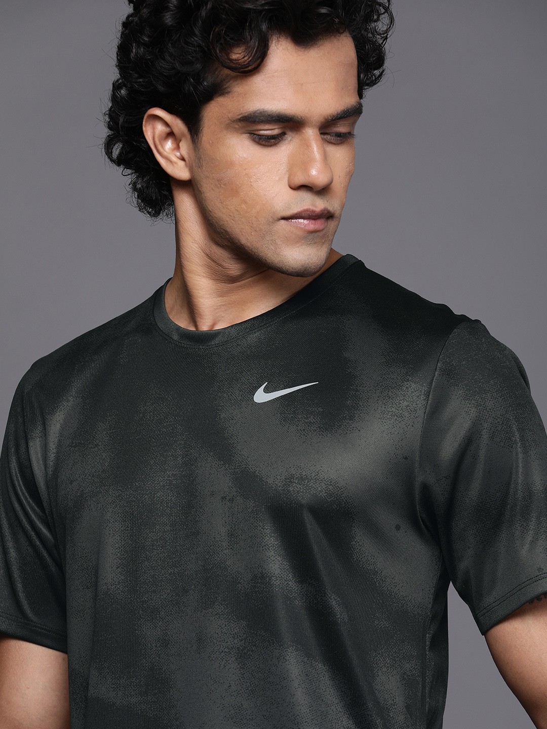 

Nike Men Black Miler Wild Run Monochrome Dri-FIT Running T-shirt