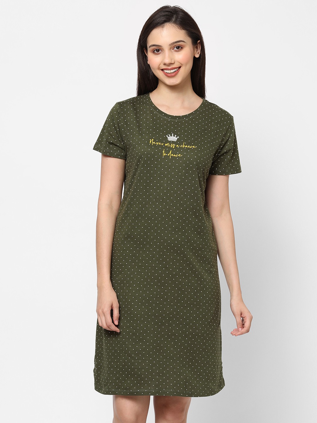 

Sweet Dreams Women Olive Green Printed Nightdress