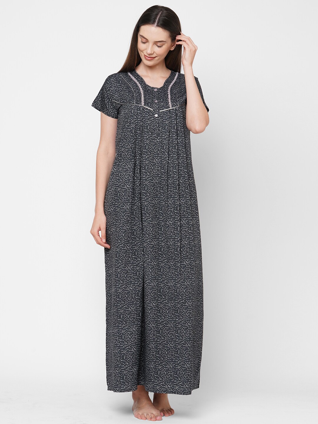 

Sweet Dreams Women Grey Printed Maxi Nightdress