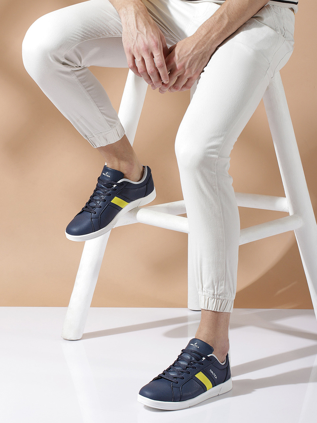 

Nautica Men Navy Blue Crushed Textured Sneakers