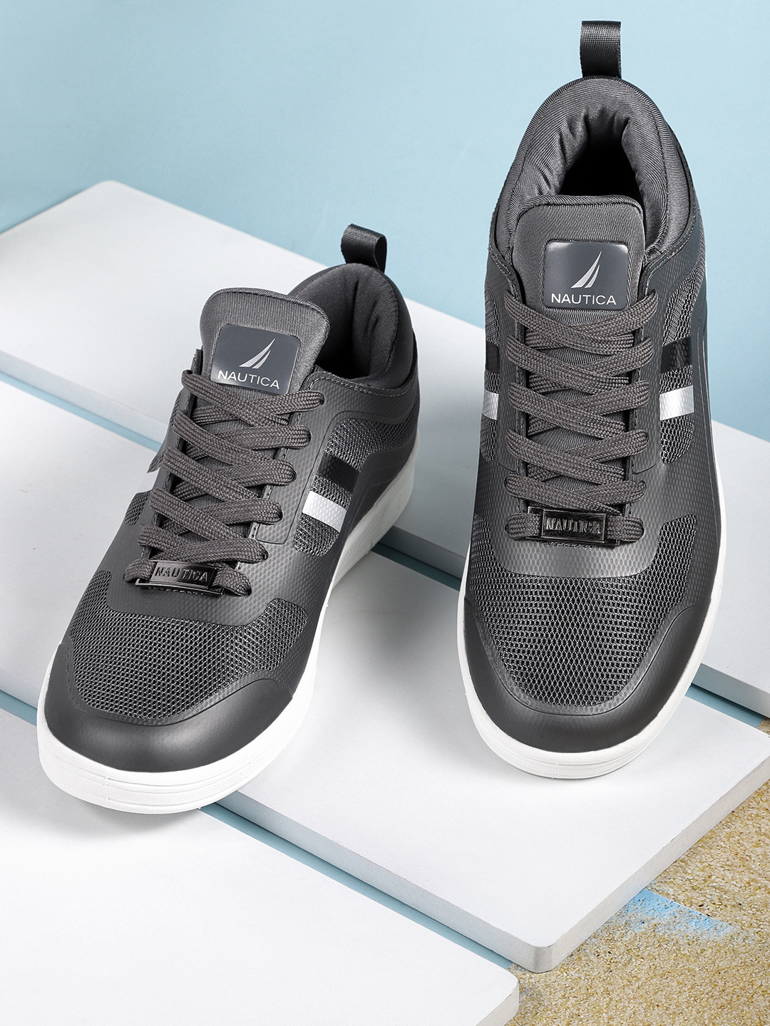 

Nautica Men Charcoal Grey Solid Regular Sneakers
