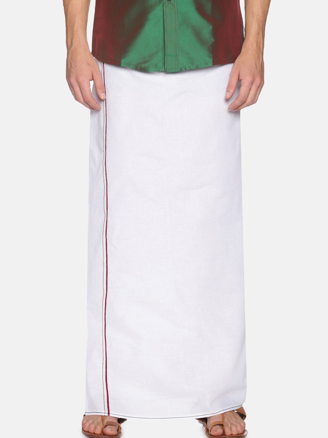 

Chennis Men White & Maroon Solid Pure Cotton Dhoti