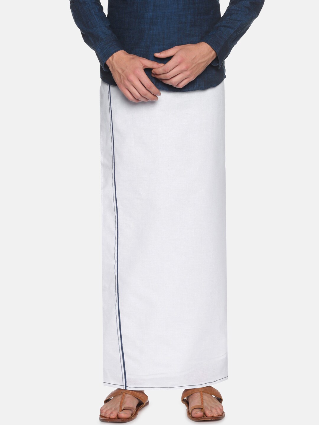 

Chennis Men White & Navy Blue Pure Cotton Dhoti