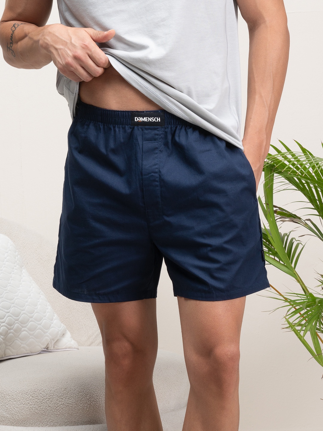 

DaMENSCH Ultra-Light All-Round Regular Fit Pure Cotton Boxer, Navy blue