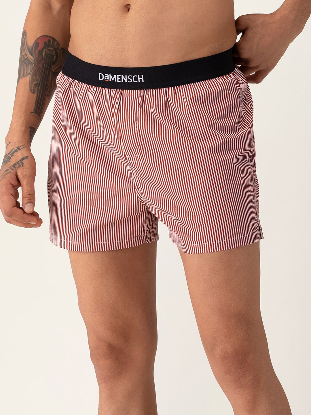 

DAMENSCH Men Striped Ultra-Light Cotton Regular Fit Inner Boxer DAM-STP-SBX-CR, Red