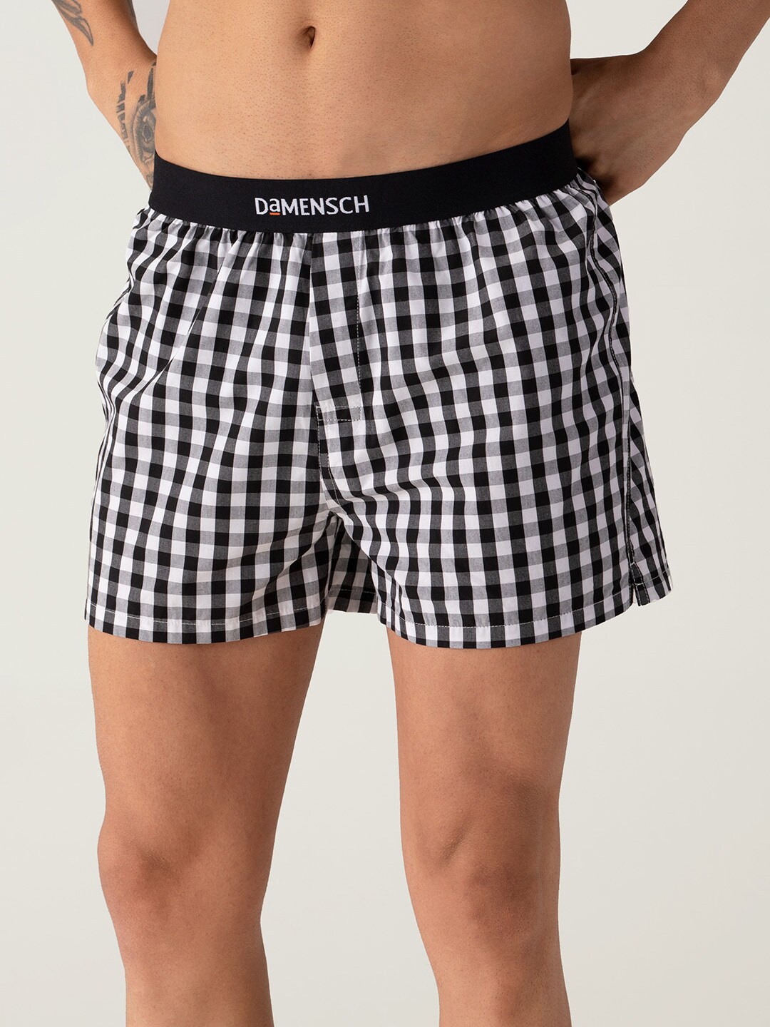 

DAMENSCH Men Checkered Ultra-Light Cotton Regular Fit Inner Boxer, Black