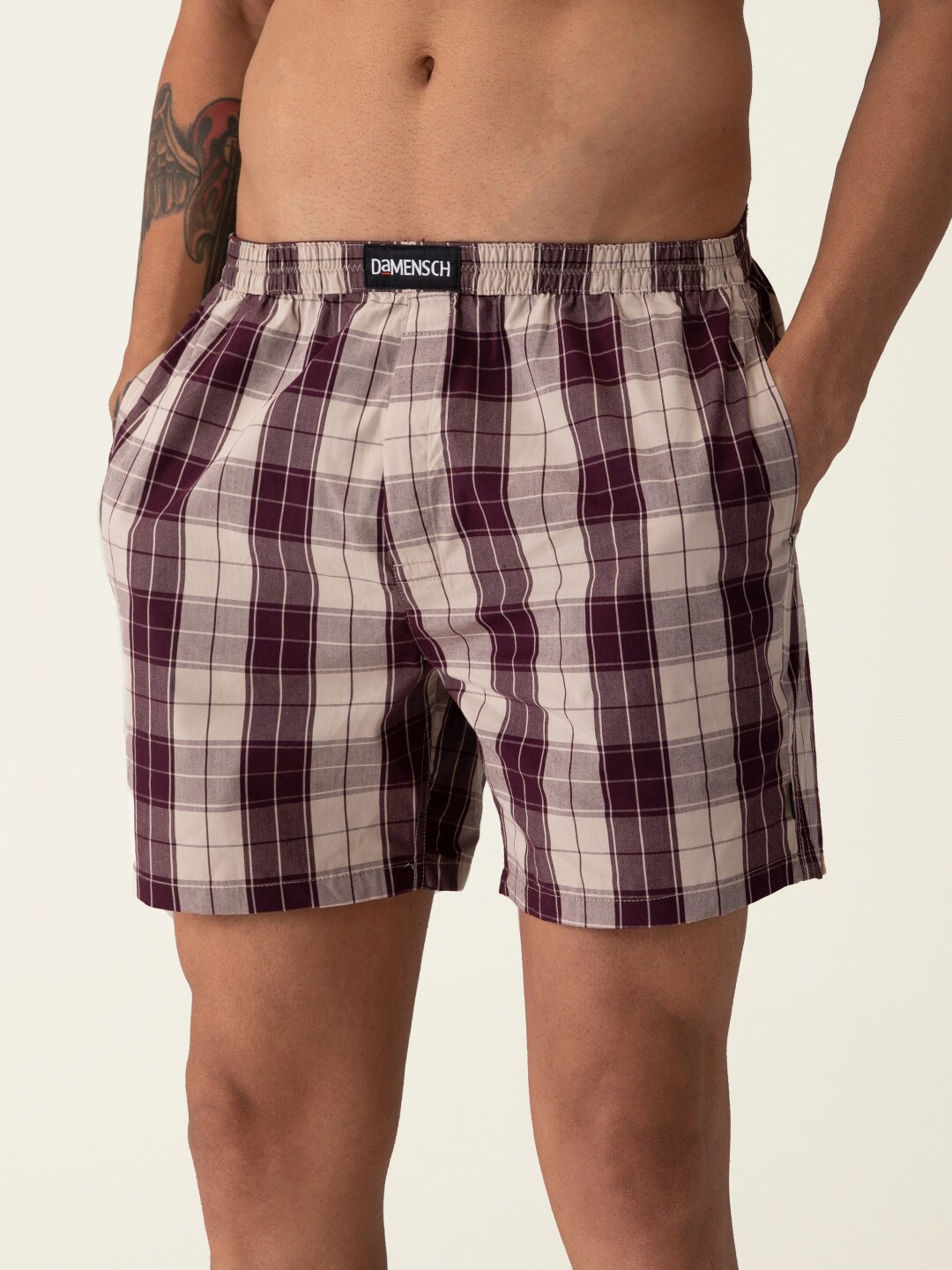 

DaMENSCH Men Checkered Ultra-Light Cotton Regular Fit Boxer Shorts, Maroon