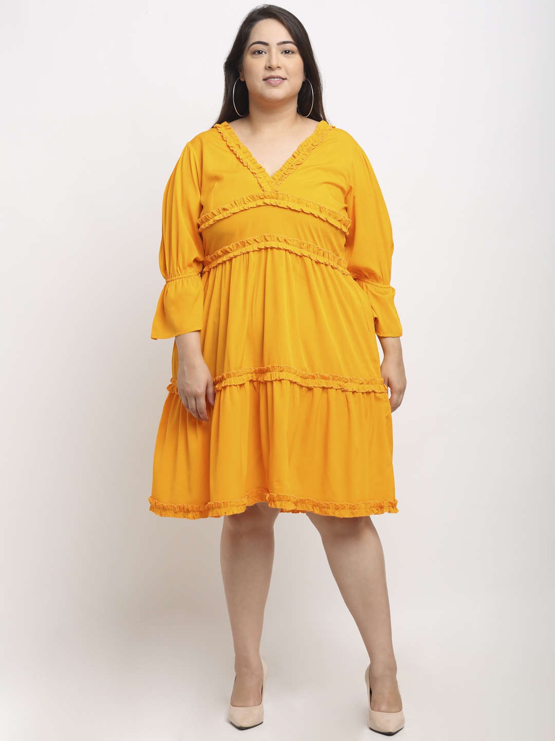 

Flambeur Yellow Crepe Dress