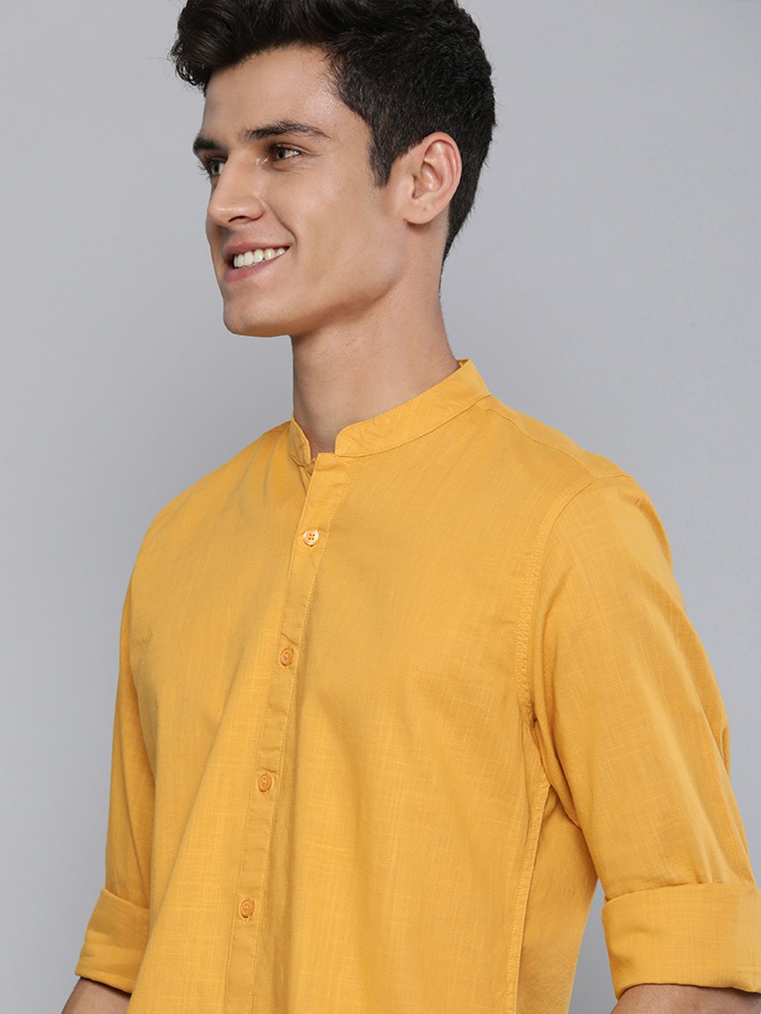 

Mast & Harbour Men Mustard Yellow Slim Fit Pure Cotton Casual Shirt