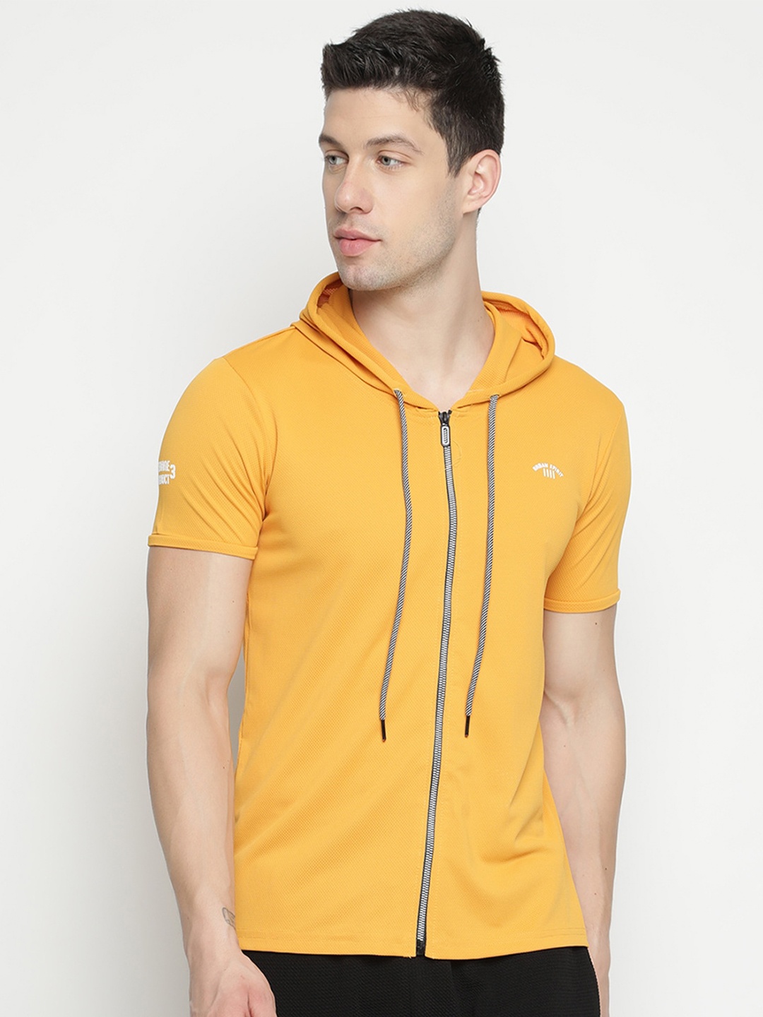 

V2 Value & Variety Men Mustard Yellow Solid Hooded T-shirt