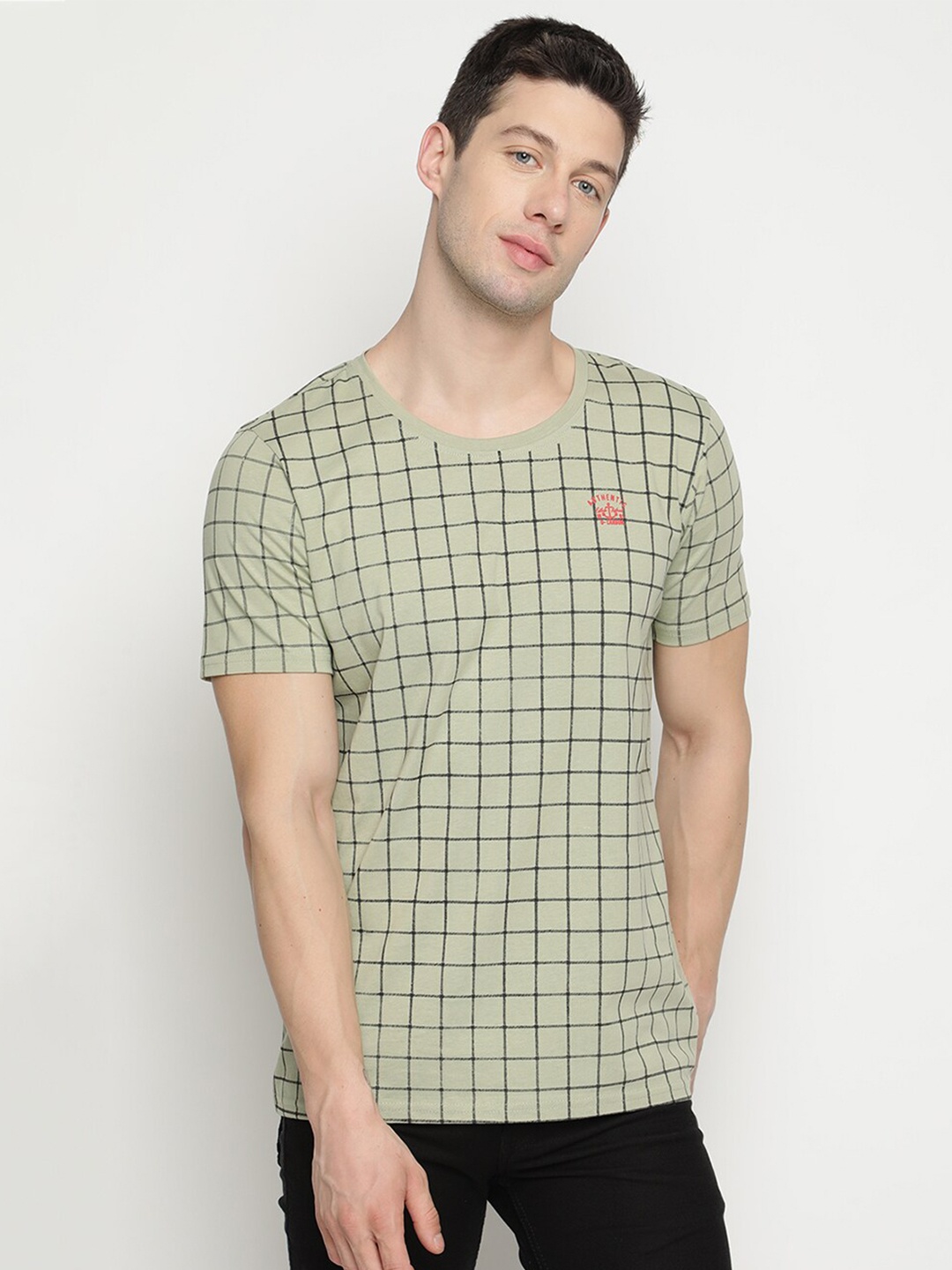 

V2 Value & Variety Men Olive Checked T-shirt