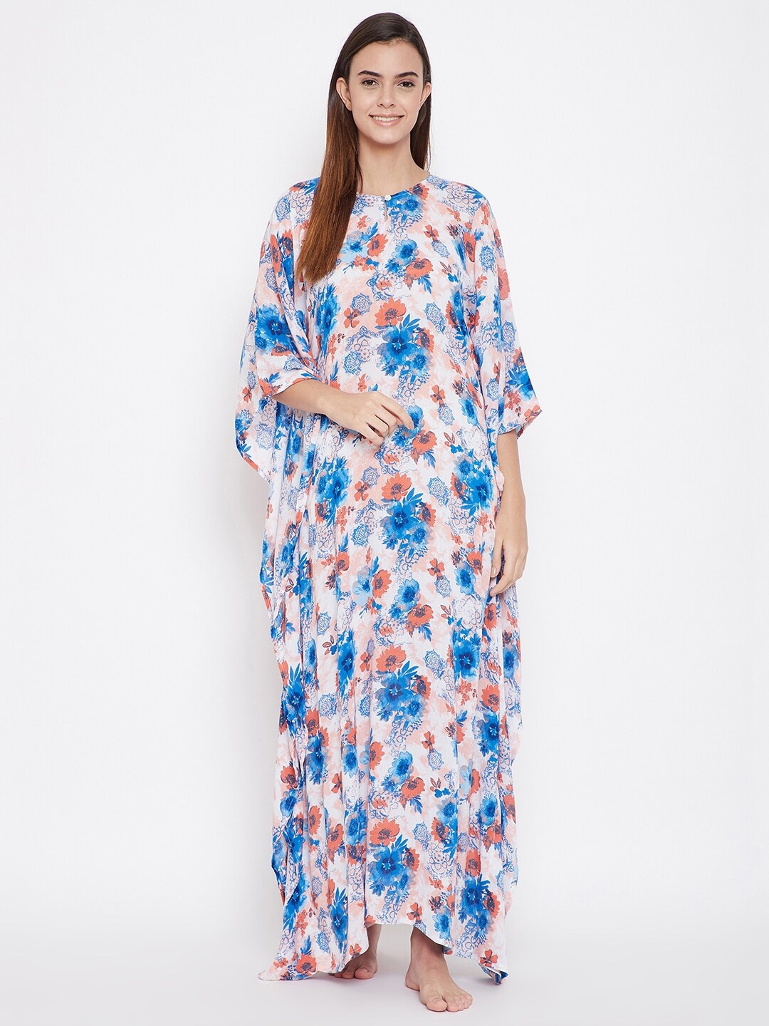 

The Kaftan Company White Printed Maxi Nightdress