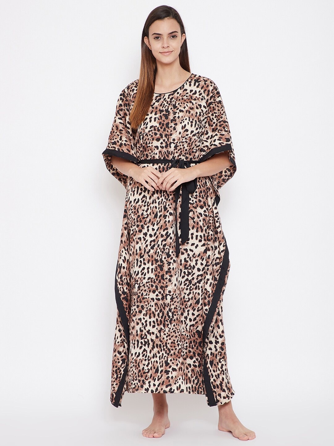 

The Kaftan Company Beige Animal Printed Maxi Kaftan Nightdress