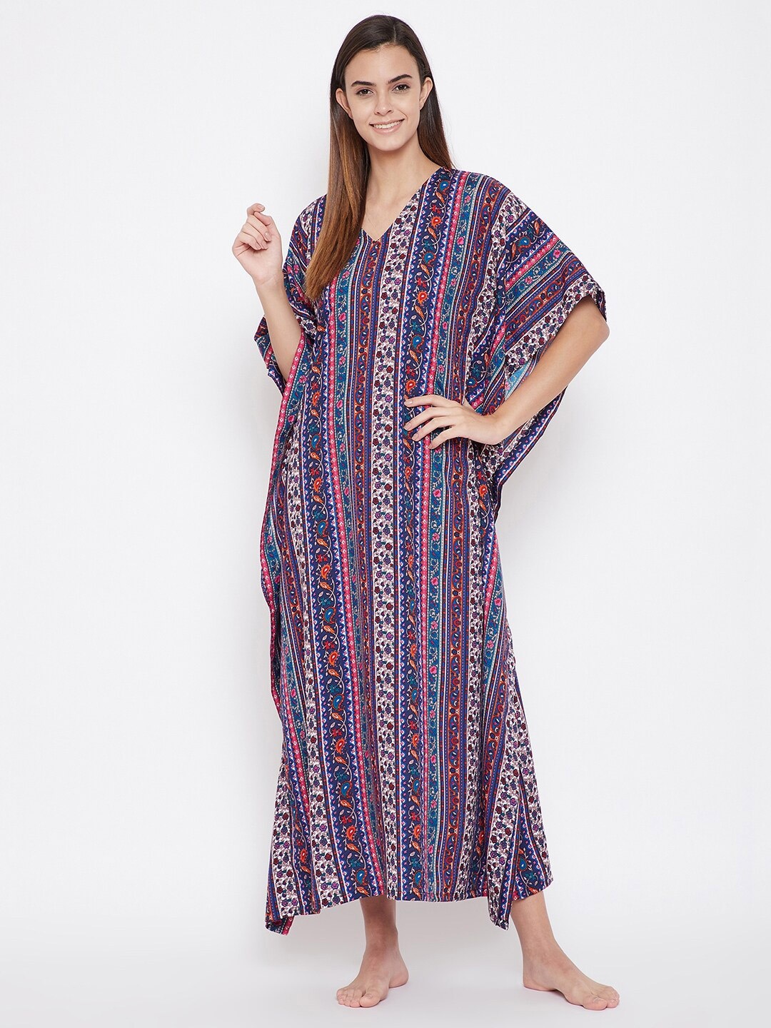 

The Kaftan Company Blue Printed Maxi Nightdress