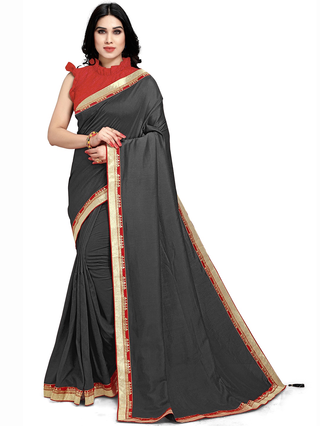 

KALINI Black & Gold-Toned Zari Saree