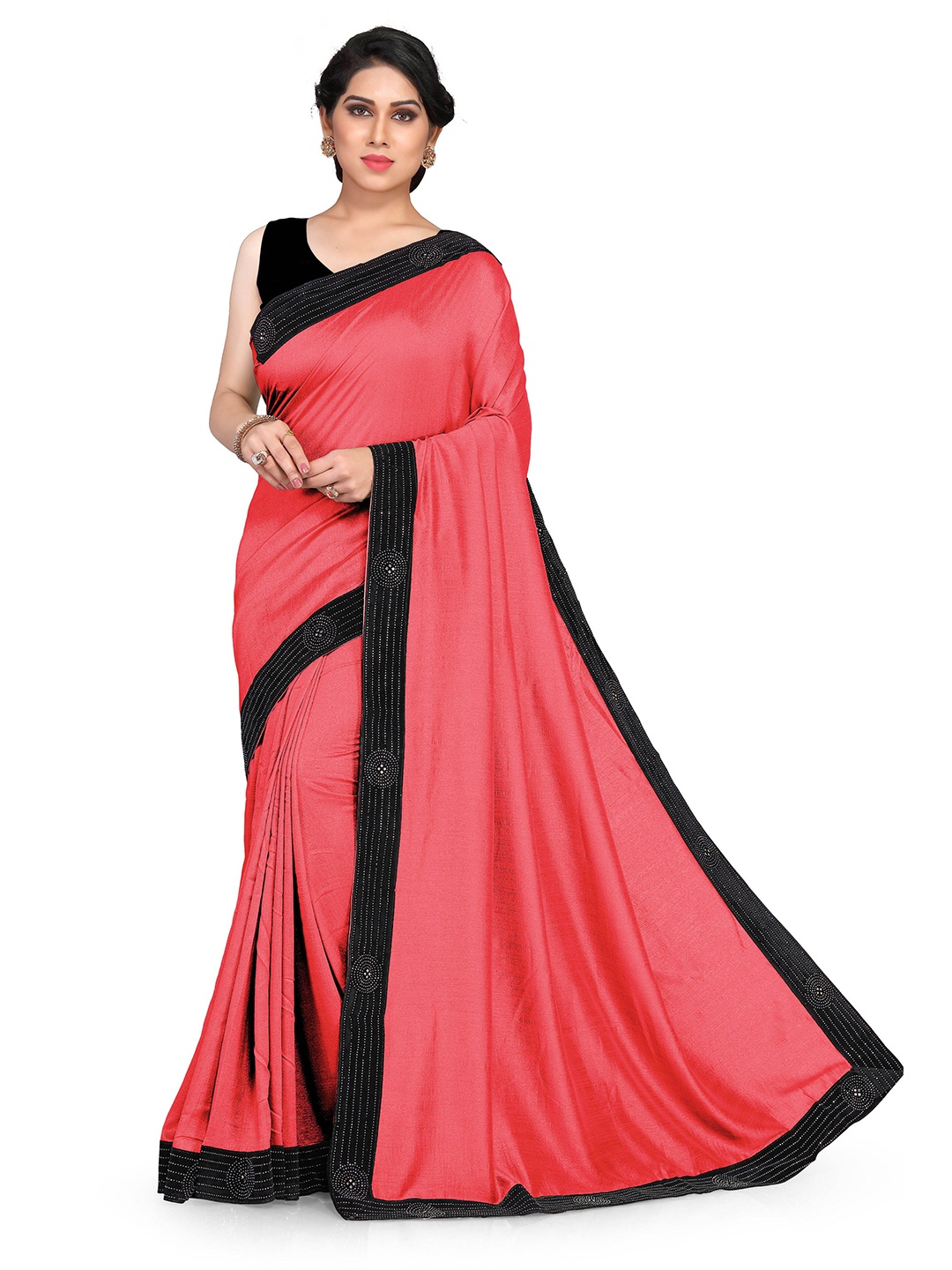 

KALINI Pink & Black Embellished Silk Blend Saree