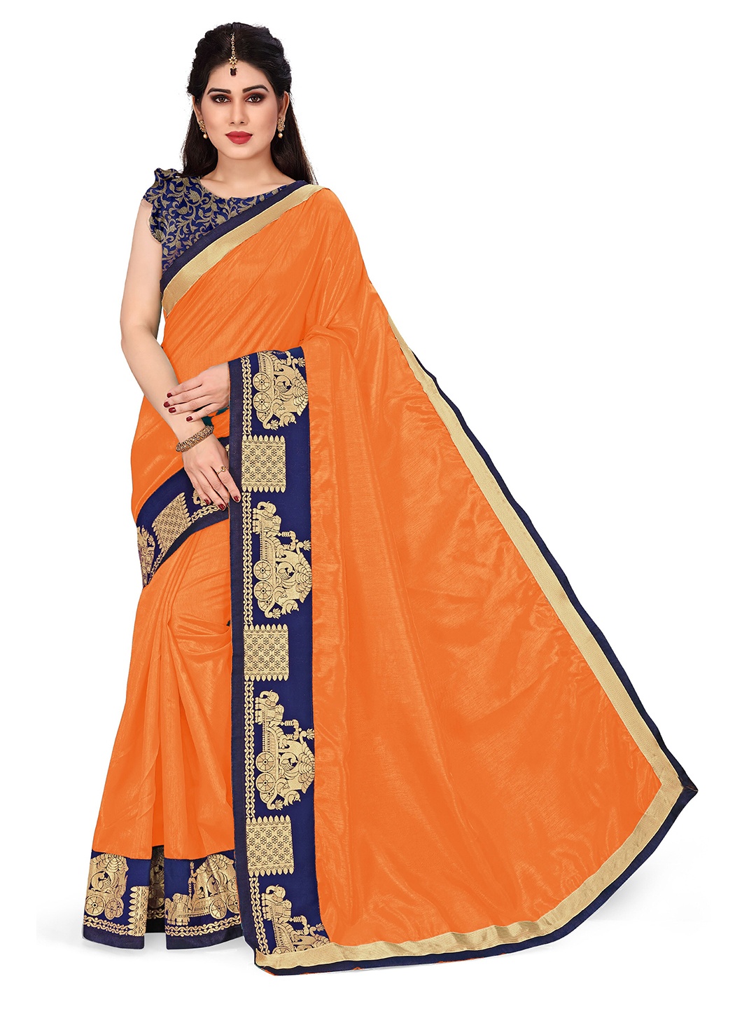 

KALINI Orange & Navy Blue Zari Saree