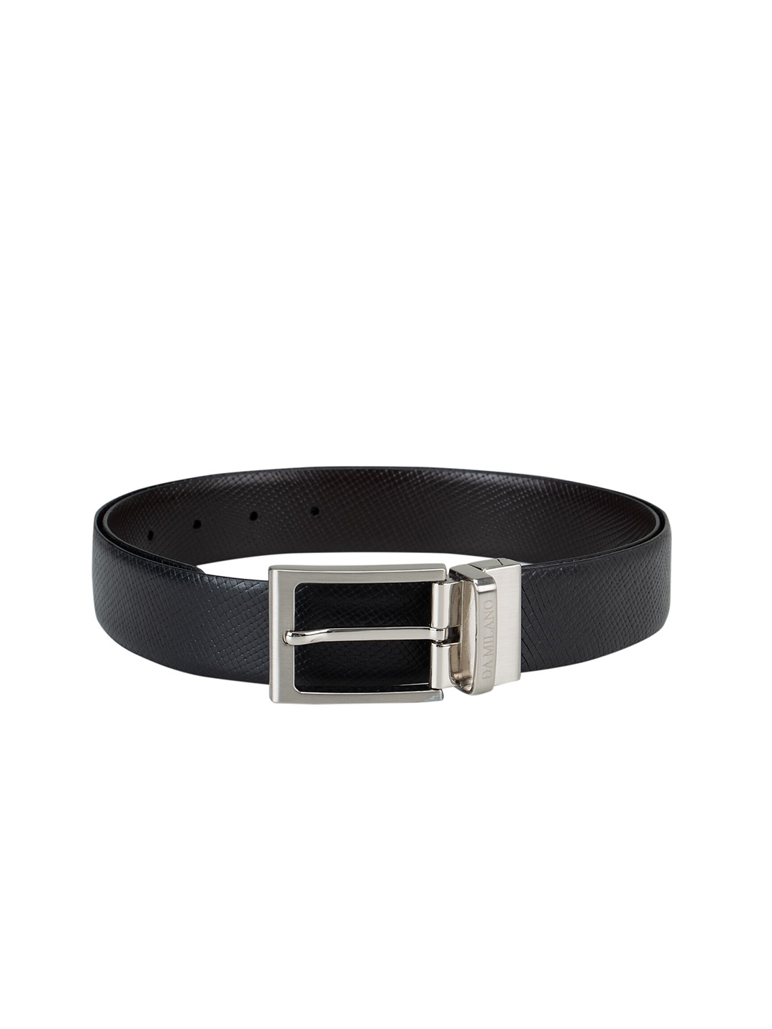 

Da Milano Men Black Textured Leather Reversible Belt