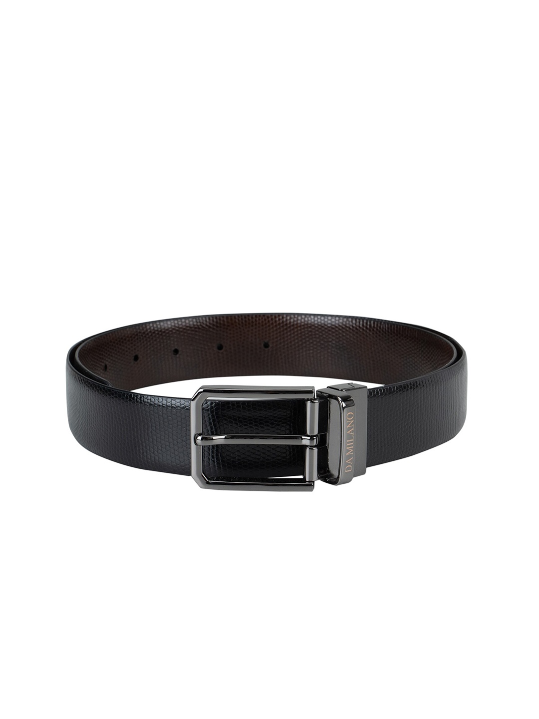 

Da Milano Men Black Textured Leather Reversible Belt