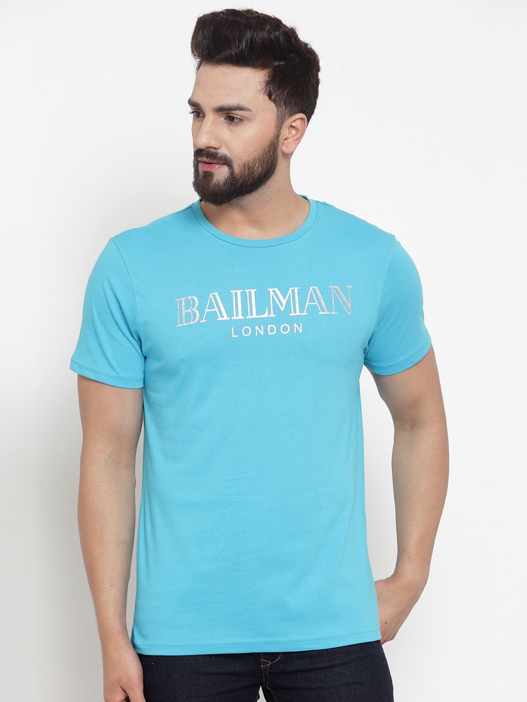 

DOOR74 Men Turquoise Blue Typography Printed T-shirt