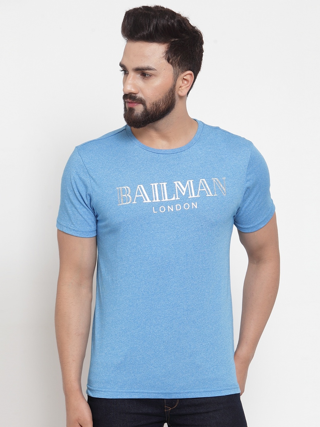 

DOOR74 Men Blue Typography Printed T-shirt