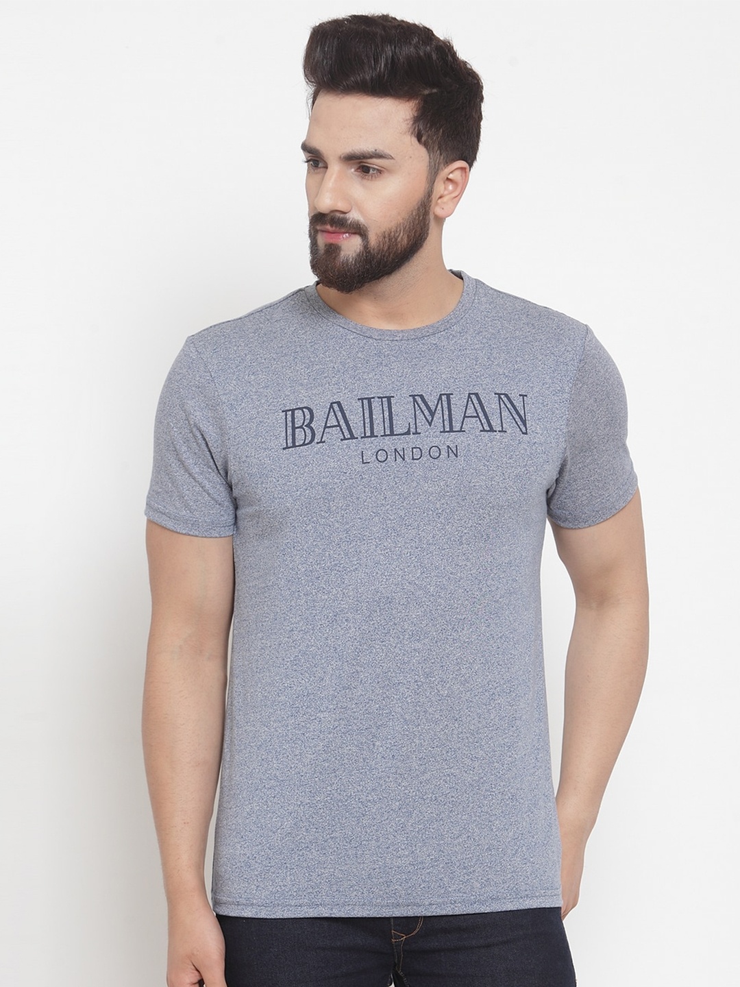 

DOOR74 Men Grey Typography Printed T-shirt