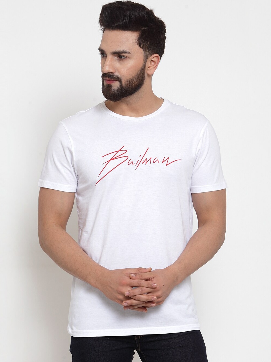 

DOOR74 Men White and Red Typography Printed T-shirt