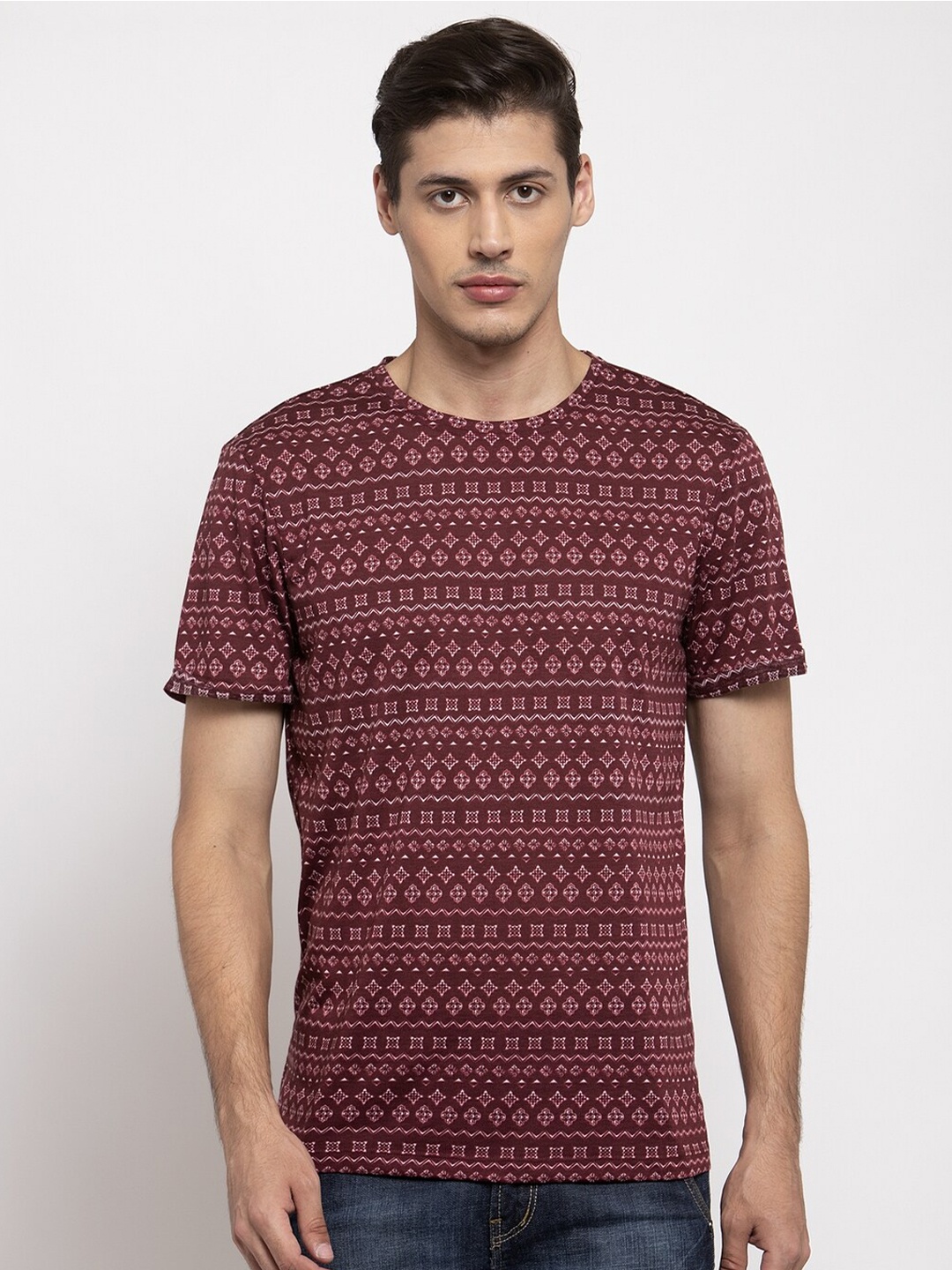 

DOOR74 Men Maroon & White Printed T-shirt